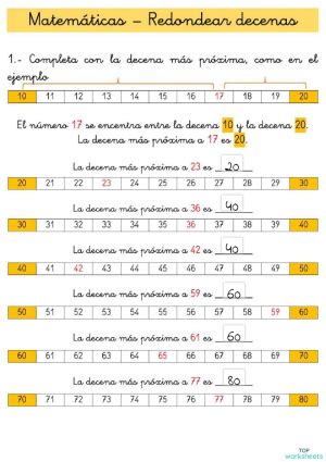 Redondear números a la decena ficha para imprimir TopWorksheets