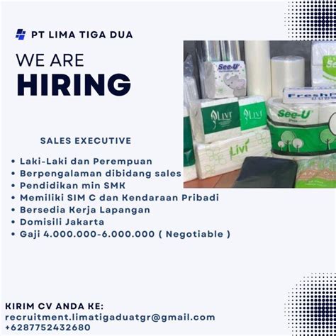 Lowongan Kerja Sales Executive Di PT Lima Tiga Dua JakartaKerja