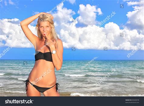 Sexy Bikini Model Posing On Beach Stock Photo 85600078 Shutterstock