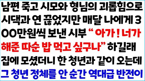 반전사이다사연 남편 죽고 시모와 형님의 괴롭힘으로 시댁과 연 끊었지만 매달 나에게 300만원씩 보낸 시부 아가 너가