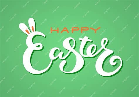 Premium Vector Cute Happy Easter Lettering Quote With Bunny Ears