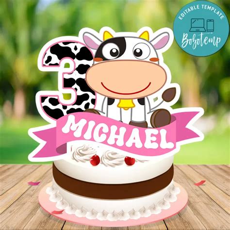 Vaca Lola Birthday Cake Topper Template Printable Bobotemp