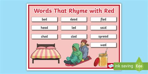 Words That Rhyme With Red Word Mat Professor Feito