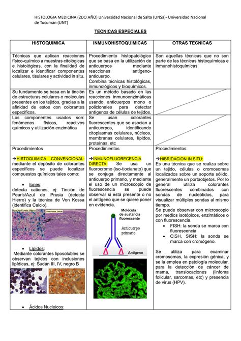 Solution Cuadro De Tecnicas Histologicas Especiales Unsa Unt Studypool