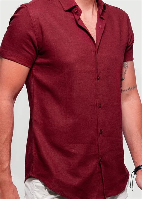 Camisa Linho Wine Masculina Vista Oka