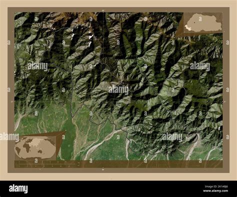 Samtse, district of Bhutan. Low resolution satellite map. Corner ...