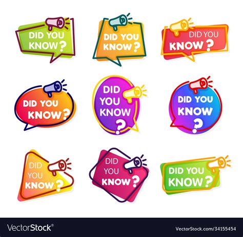 Cartoon Color Did You Know Label Badge Sign Set Vector Image