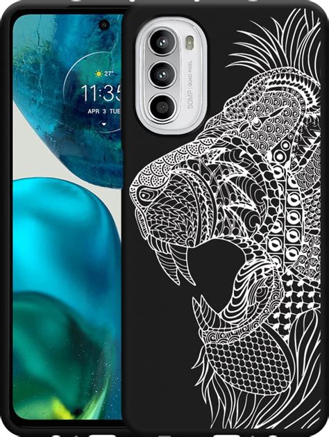 Motorola Moto G Hoesje Zwart Leeuw Mandala Wit Designed By Cazy