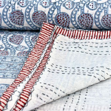 King Size Cotton Kantha Quilt Kantha Bedspread Full Size Etsy Espa A