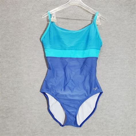 Speedo Women Swimwear 12 Blue Colorblock One Piece Padded Spaghetti