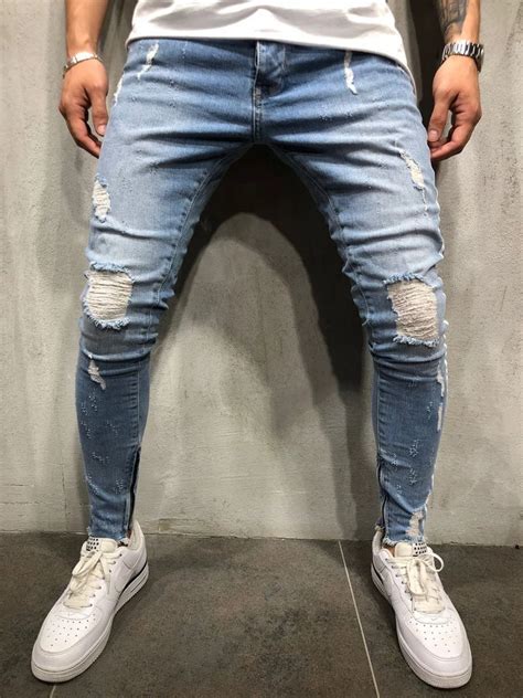 Men Ripped Skinny Jeans Fashion Hip Hop Cool Design Pantalones