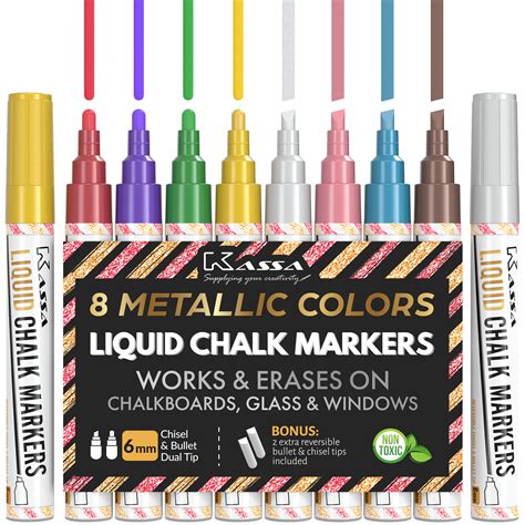 Kassa Metallics 8 Pack Liquid Chalkboard Markers Erasable For