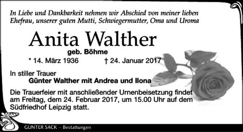 Traueranzeigen Von Anita Walther Trauer Anzeigen De