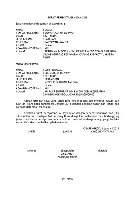 Surat Pernyataan Nikah Siri Rt Surat Pernyataan Nikah Siri Saya Yang Bertanda Tangan Di Bawah