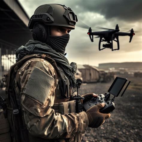 Premium Ai Image Military Man Controls Drone Ai Generative