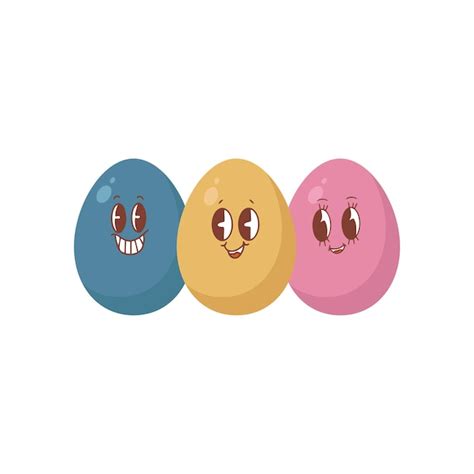 Eier in kawaii stil und inschrift glücklicher ostern