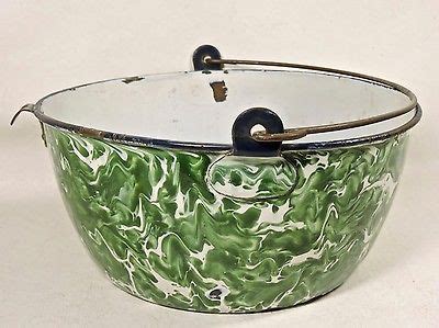 Green Swirl Cook Pot Enamelware Green Enamel Antiques