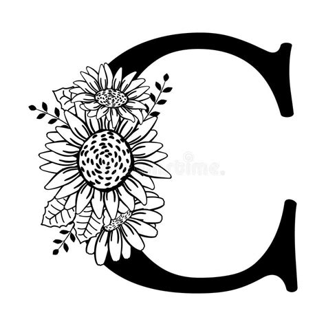 Capital Letter C Flowers Monogram Signature Title Stock Vector