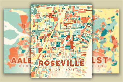 Roseville Michigan Colorful Map Graphic by Poster Boutique · Creative ...