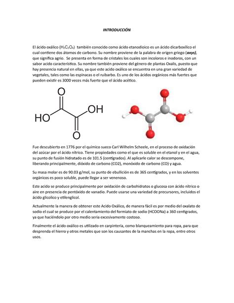 Acido Oxalico Practica Introducci N El Cido Ox Lico H C O