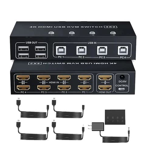 4 Port Hdmi Kvm Switch 4x2 4k 60hz Dual Monitor Hdmi Usb Kvm Switcher 4 In 2 Out Extended