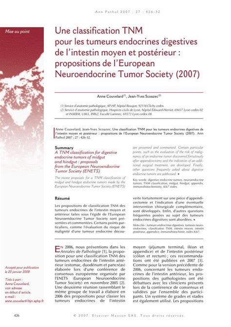 PDF Une Classification TNM Pour Les Tumeurs Endocrines Digestives De