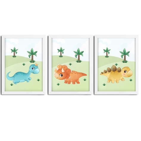 Kit 3 Quadros Decorativos Dinossauros 4628k1 45x33 Elo7