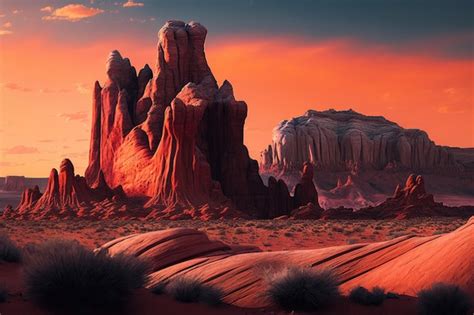 Premium Ai Image Gentle Towering Red Rock Formations Against Sky Of