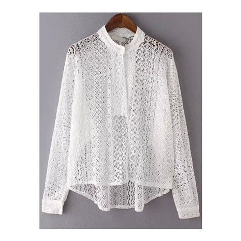 Shein Sheinside White Stand Collar Hollow Lace Blouse Blusas De