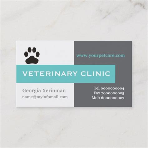 Vet Veterinary Clinic Paw Aqua Eye Catching Business Card Zazzle