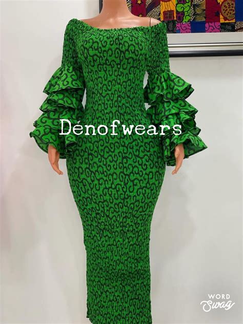 Long Green African Print Smocked Ankara Gown Elastic Gown African