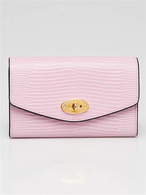 Mulberry Pink Lizard Embossed Leather Darley Medium Wallet Yoogis Closet