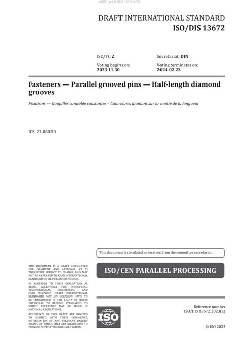 Pren Iso 13672 Fasteners Parallel Grooved Pins Half Length