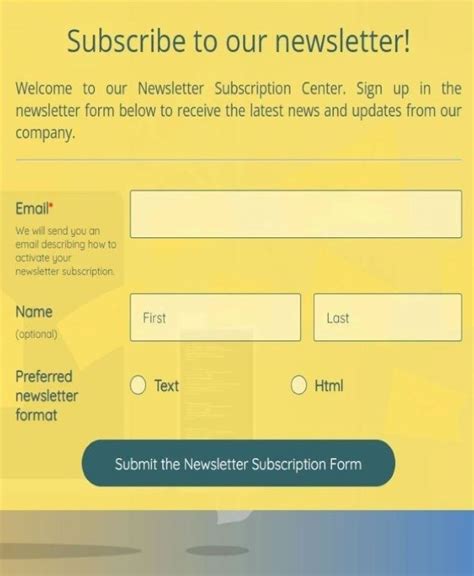 Subscribe to Newsletter Form Template | 123FormBuilder