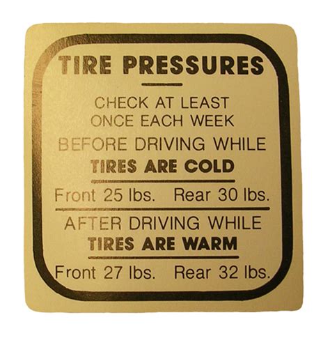 Tire Pressure Glove Box Decal 1939 47 Buick