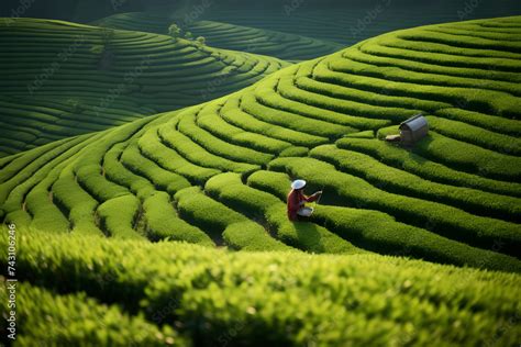 People working on Tea Farm, harvesting fresh tea, process of farming greentea, black tea ...