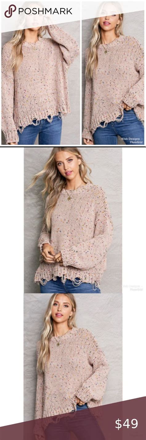 Destroyed Hemmed Confetti Sweater Adorable Taupe Confetti Sweater