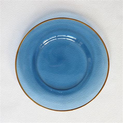 Blue Glass Charger With Gold Shiny Rim Set Of 4 2407 Trendsettings