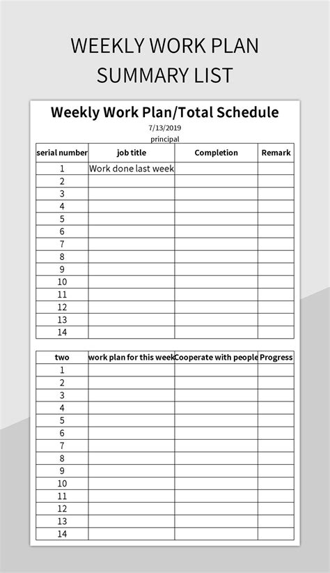 Weekly Work Summary Plan Excel Template And Google Sheets File For Free