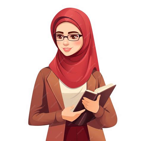 Premium Ai Image Flat Color Islamic Muslim Woman Teacher With Hijab