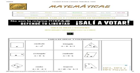 Formulario De áreas Y Volúmenes Matemáticas Pdf Document