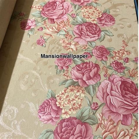 Jual Wallpaper Dinding Bunga Shabby Chic Pink Ulir Fresh Jakarta