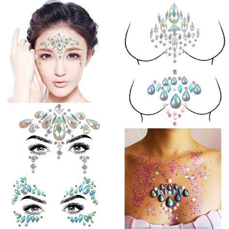 Crystal Sexy Chest Jewels Temporary Tattoo Sticker 3d Stage Rhinestone Flash Tattoos Adhesive