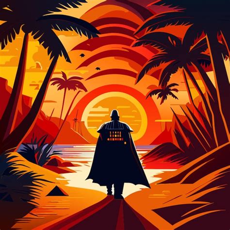 Premium Vector Darth Vader Walking In Seaside Vector Illustration