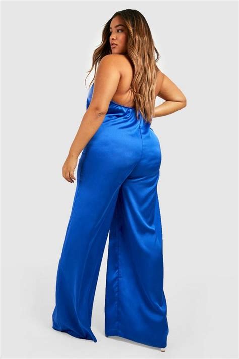 Jumpsuits Plus Satin Extreme Wide Leg Jumpsuit Boohoo