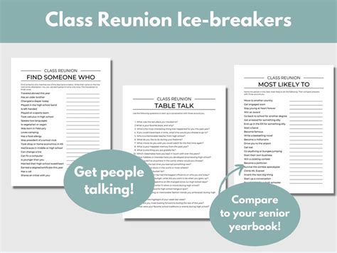 Class Reunion Games Bundle Printable High School Class Reunion Activities and Icebreakers for ...