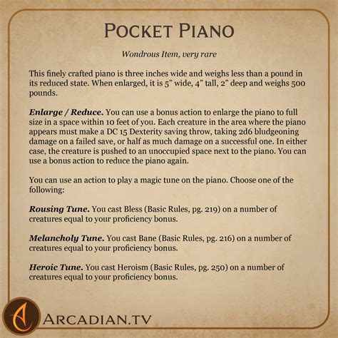 Pocket Piano Dnd New Magic Item Arcadian Media