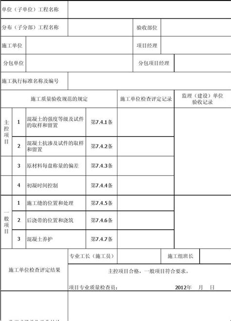 混凝土施工工程检验批质量验收记录表word文档在线阅读与下载无忧文档