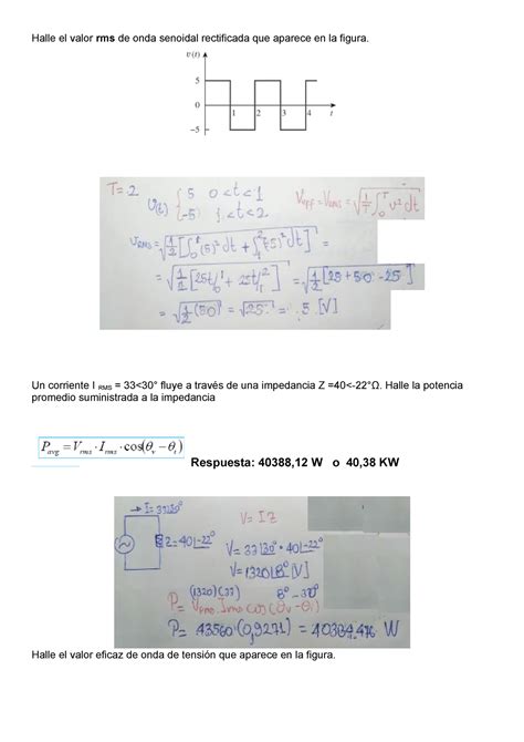 Ejercicios Potencia Y RMS Circuitos Electricos I Halle El Valor Rms