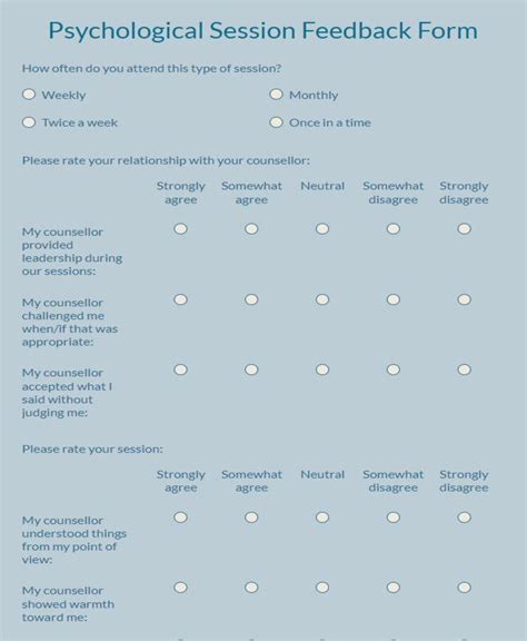 Psychological Session Feedback Form Template Free